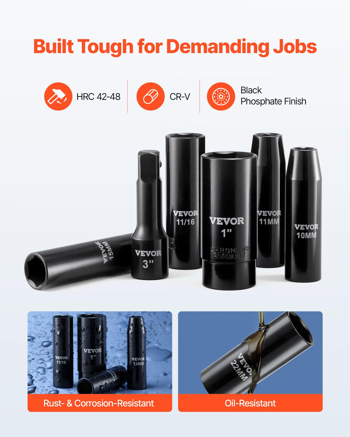 VEVOR SAE and metric sizes deep sockets help quick identification and efficient repairs.