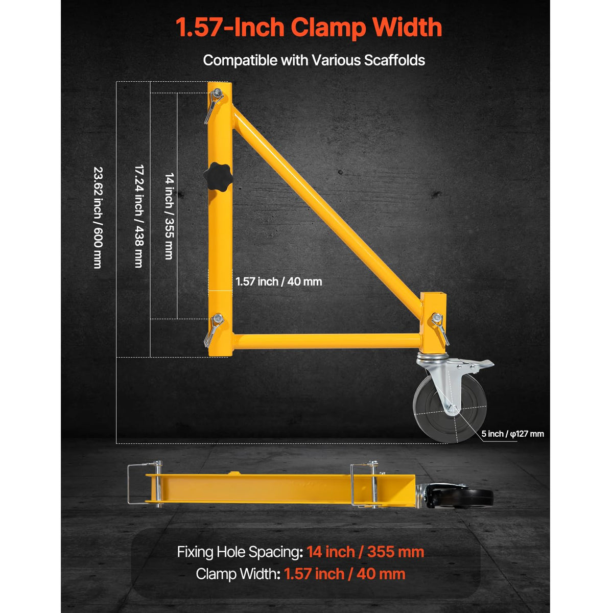 VEVOR scaffold outriggers with swivel casters allow easy repositioning on site.