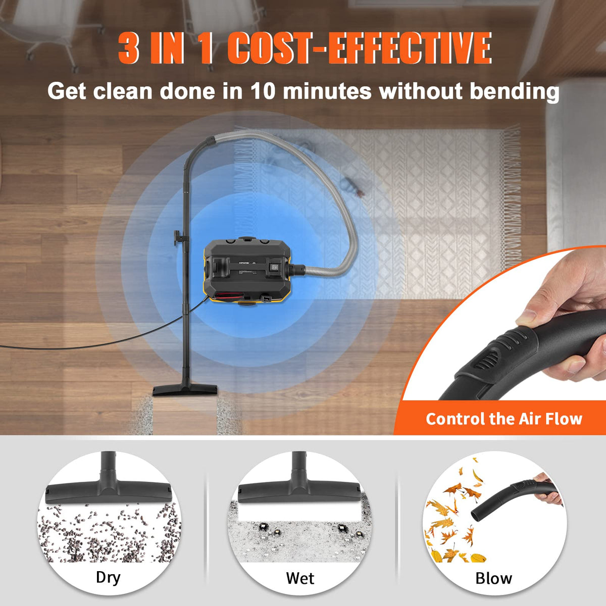 VEVOR 23ft reach to minimize bending and repositioning during cleaning.