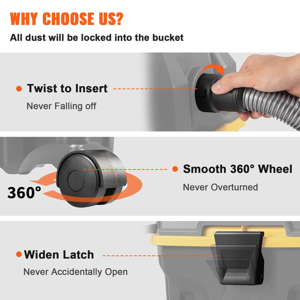 VEVOR onboard storage keeps attachments organized and ready.