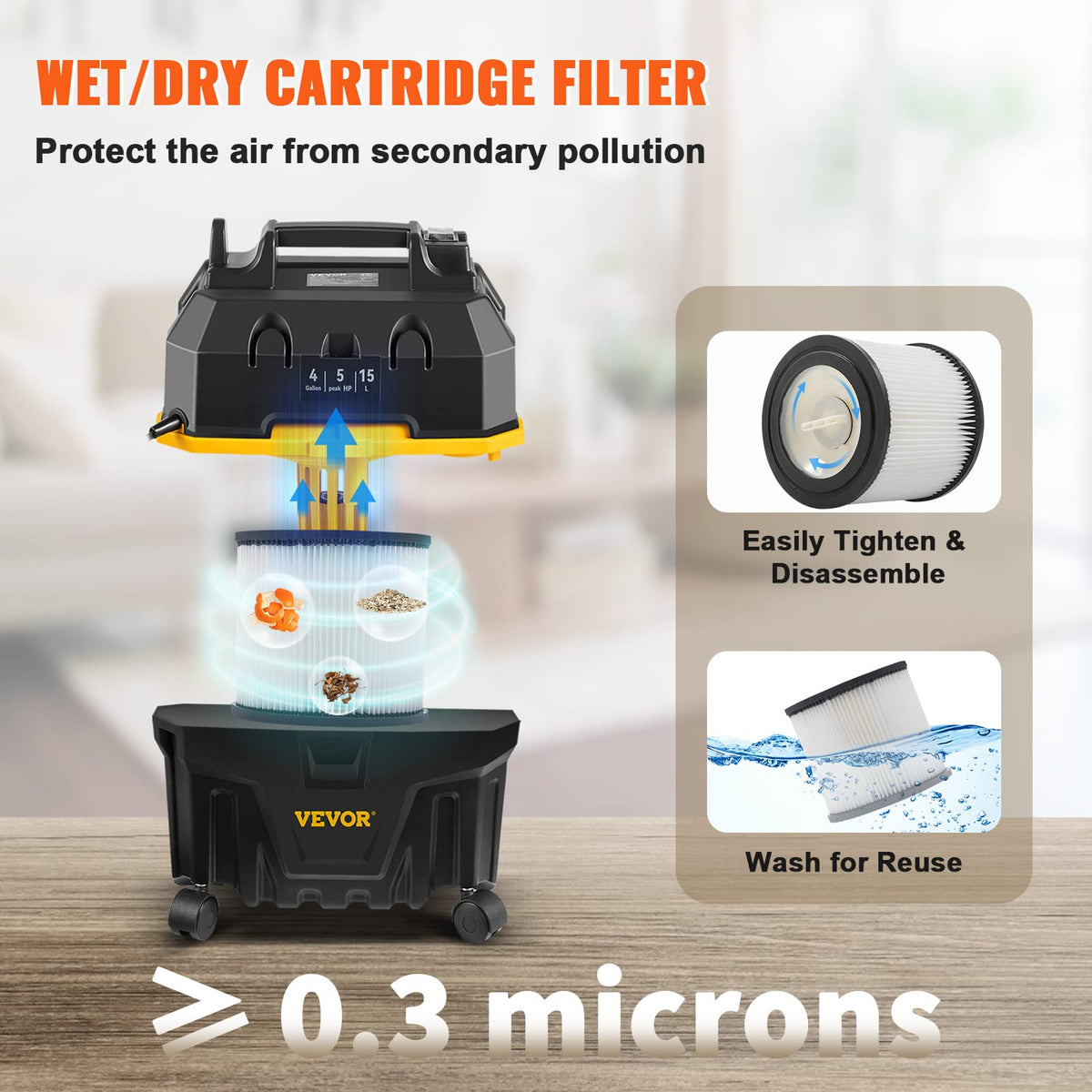 VEVOR washable filter enables easy maintenance and long-term use.