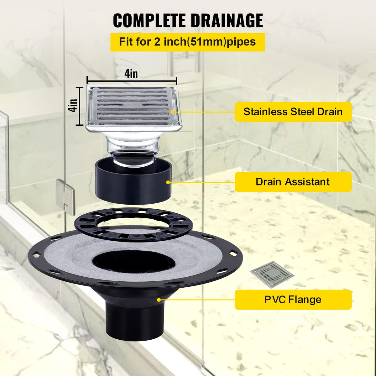 VEVOR Stainless steel grate: robust drainage for a clean shower floor