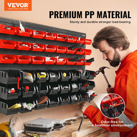 Close-up of stackable bins showing sturdy PP material and clear labeling