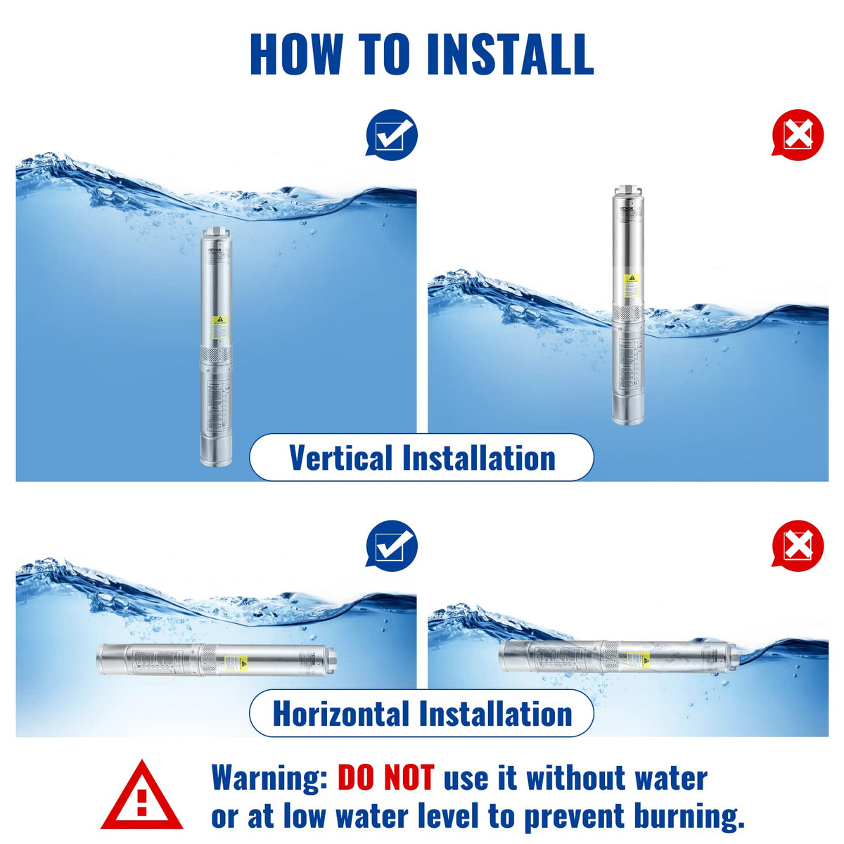 VEVOR stainless steel outlet and connections resist corrosion in damp conditions