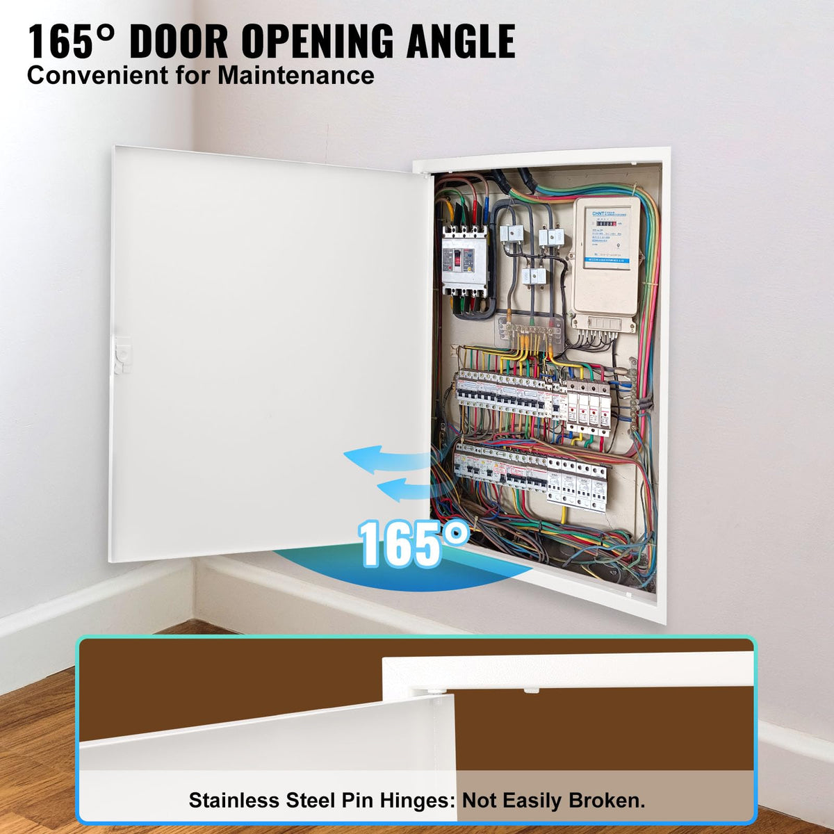 VEVOR stainless steel pin hinges allow 165-degree door swing.