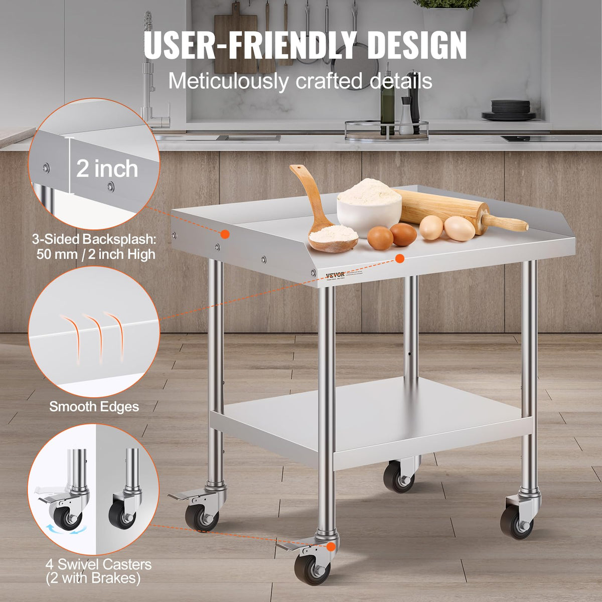 VEVOR table with 0.8 mm SUS201 steel for durability.
