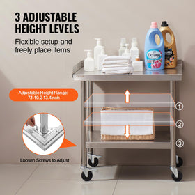 VEVOR adjustable shelves on work table for different sizes.