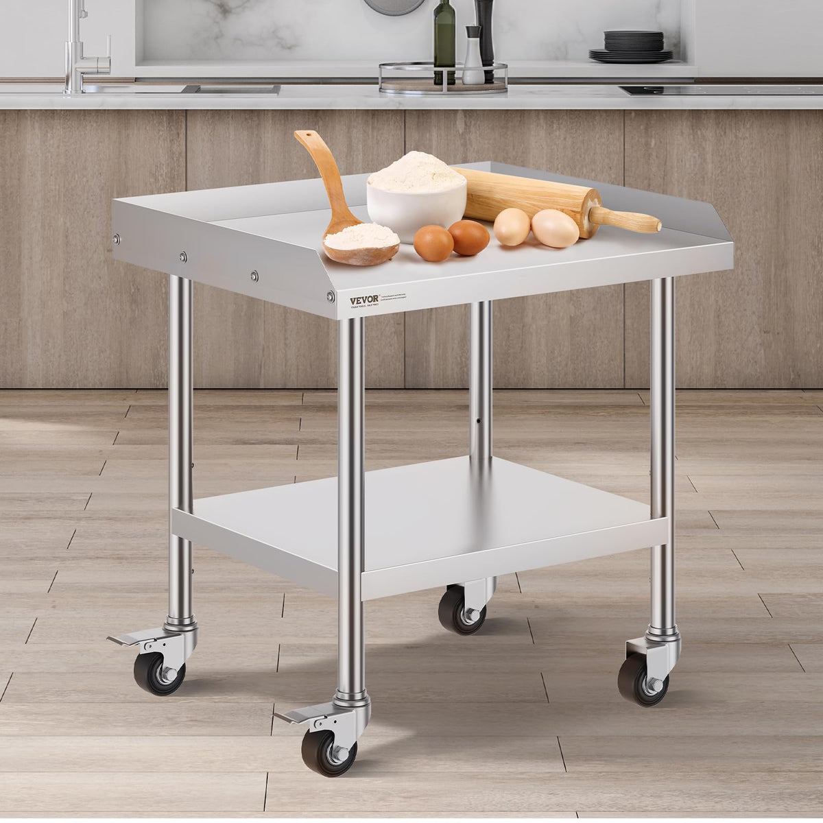 VEVOR commercial kitchen ready stainless table for bars hotels catering.
