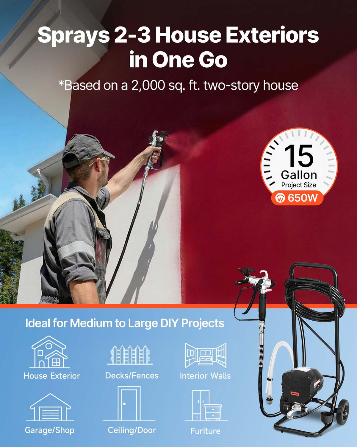 VEVOR Stand Airless Sprayer at 3000 PSI for high-pressure coating performance