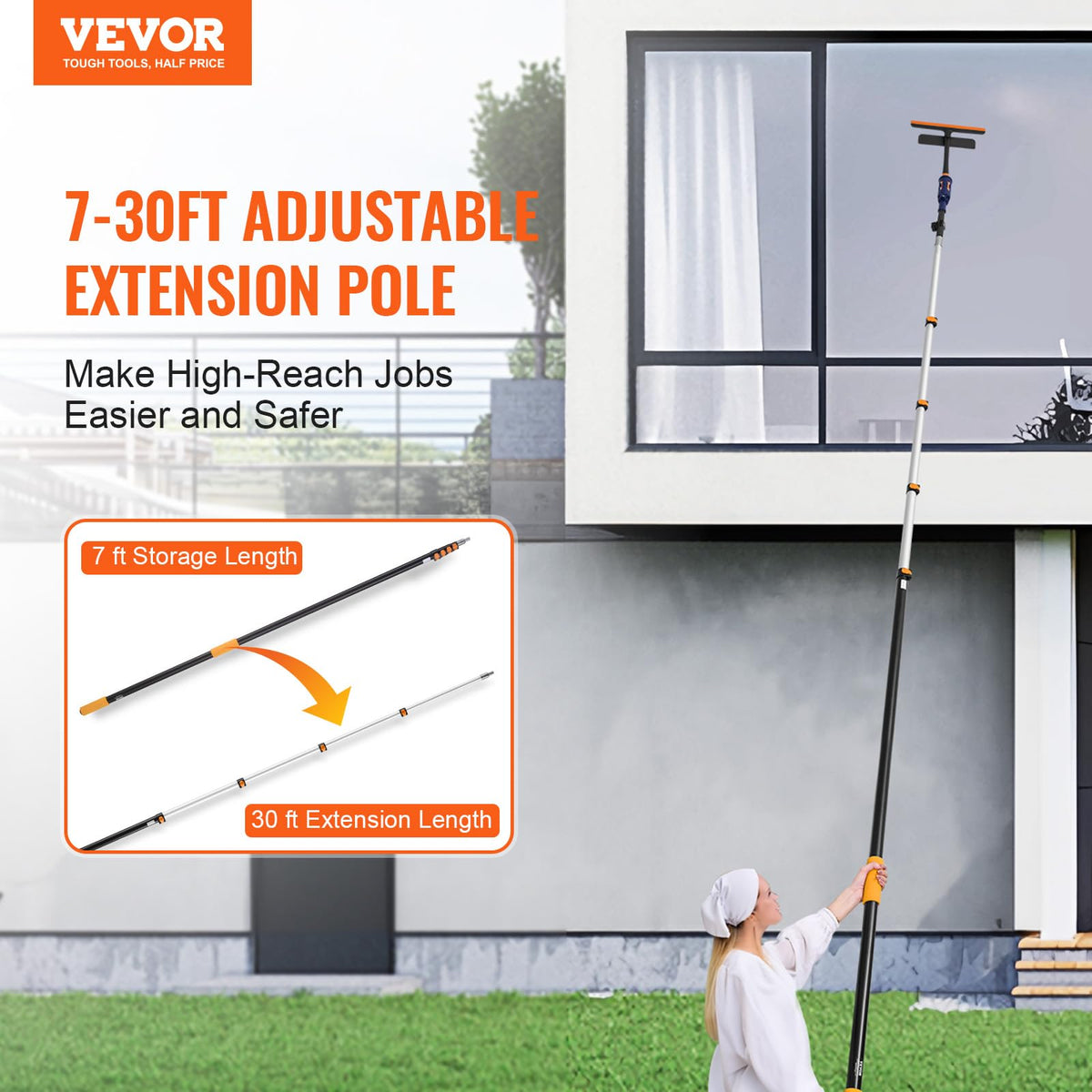 VEVOR Telescopic Extension Pole Flip-Lock provides quick secure length adjustments