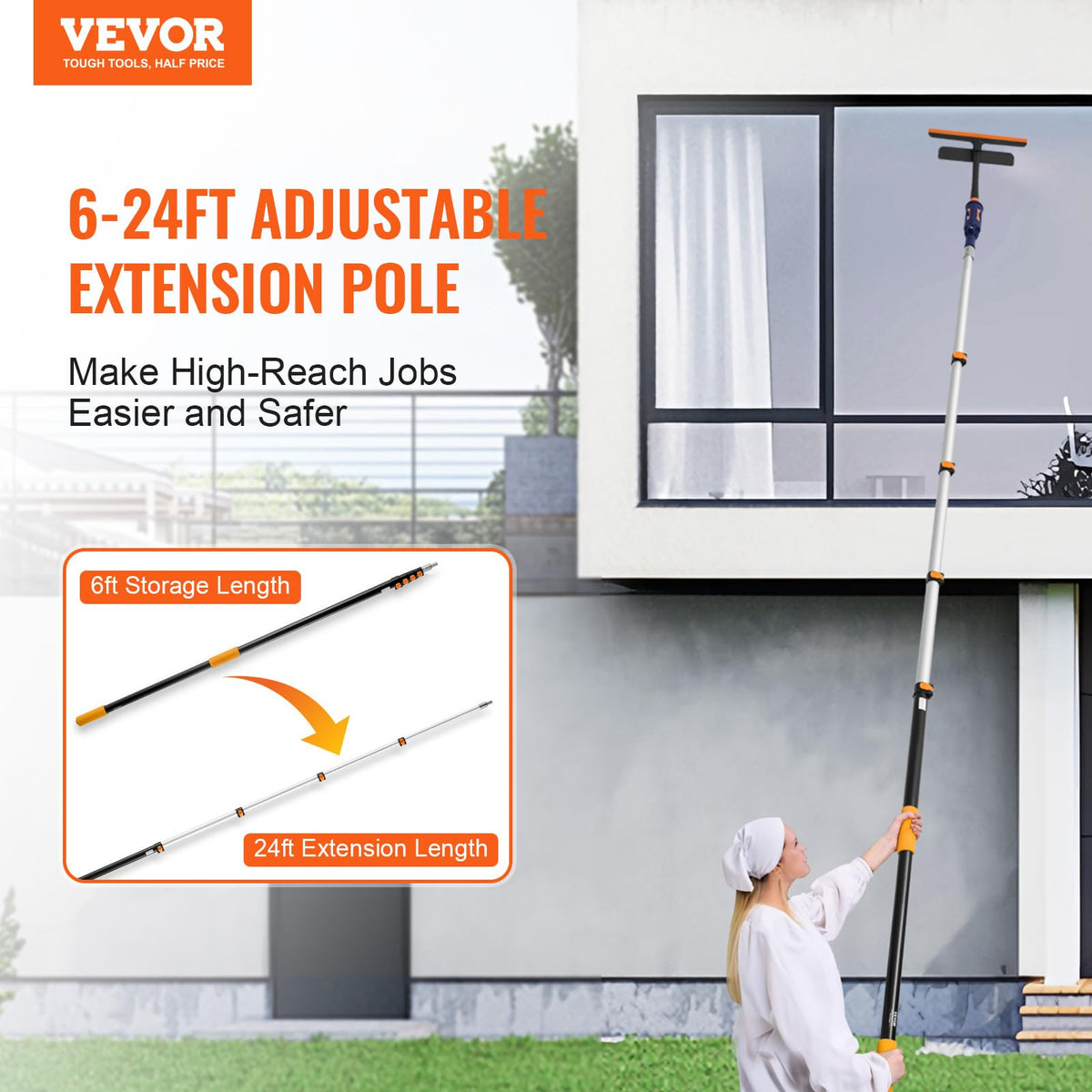 VEVOR telescopic extension pole flip-lock secures length during use.