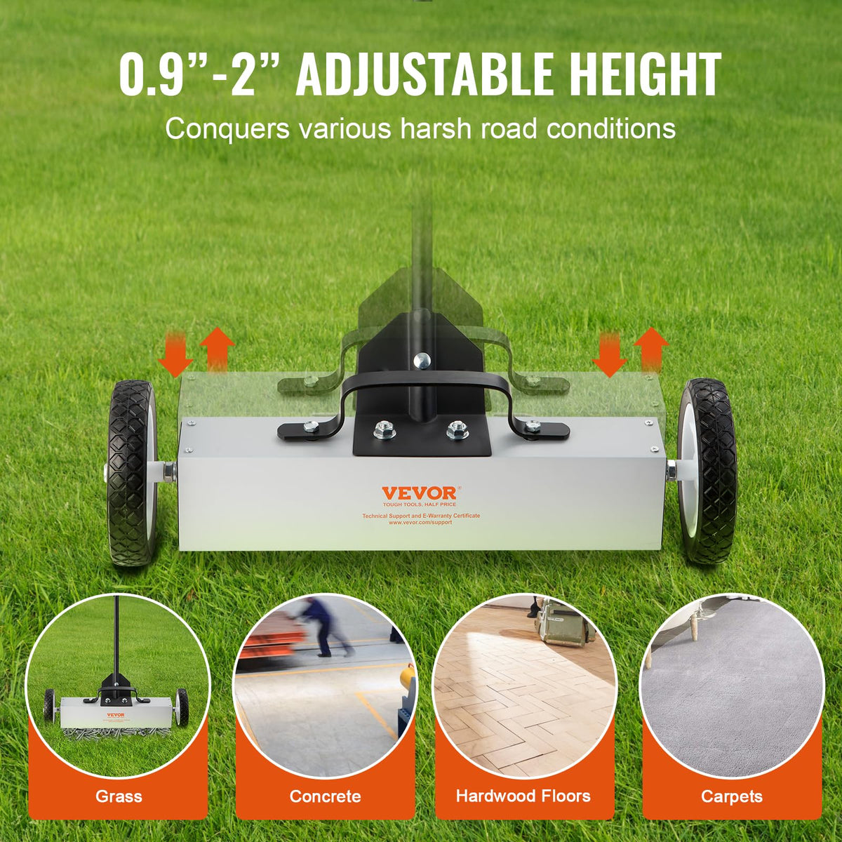VEVOR telescoping handle adjusts from 30.3 to 44.5 inches.