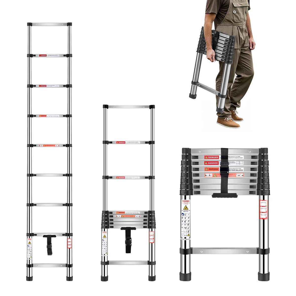 VEVOR telescoping ladder extended to 8.33 ft for high ceilings and painting tasks