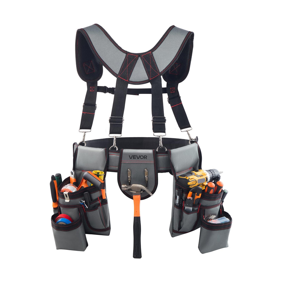 VEVOR tool belt with 22 pockets for organized carpentry tools.
