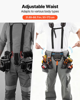 VEVOR tool belt adjustable waist buckle for a wide 31.89–68.11 in range.