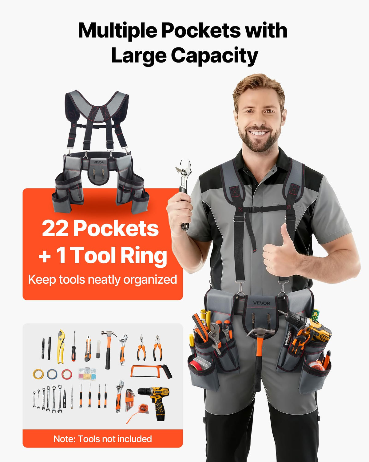VEVOR tool belt with suspenders offers secure, comfortable fit for long workdays.