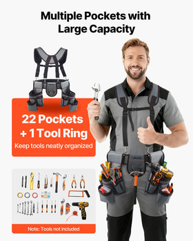 VEVOR tool belt with suspenders offers secure, comfortable fit for long workdays.