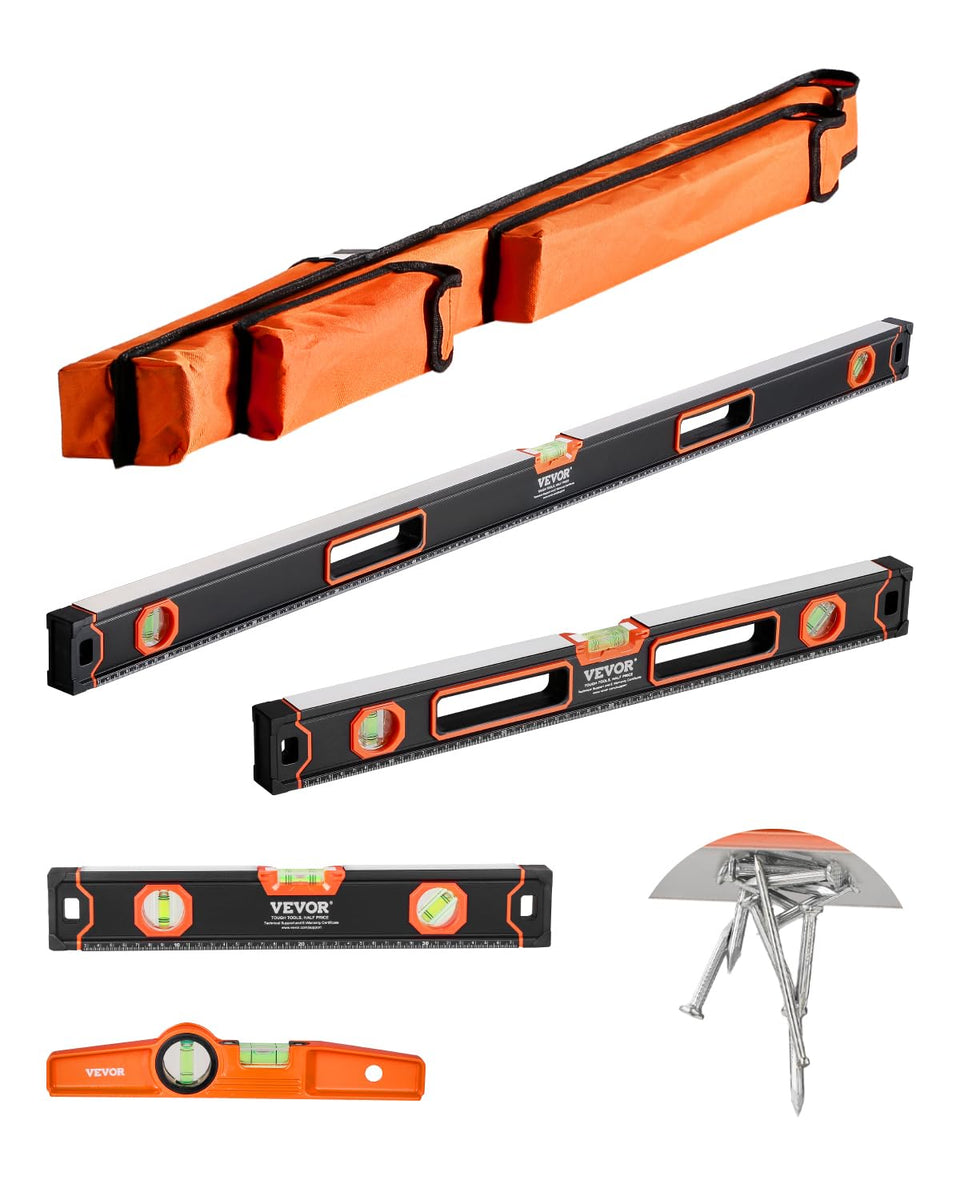 VEVOR torpedo level 48-inch with magnetic attachment for secure metal surface use.