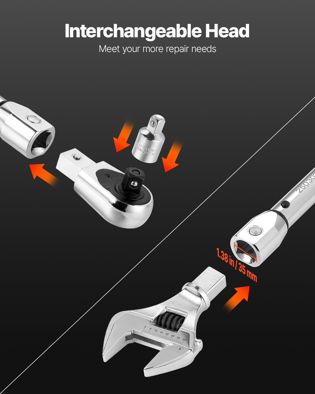 VEVOR torque wrench with 72-tooth ratchet head for smooth precision.