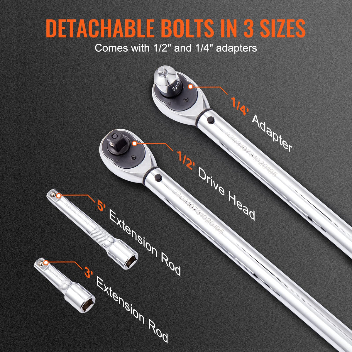 VEVOR reversible ratchet head allows quick, one-handed socket changes
