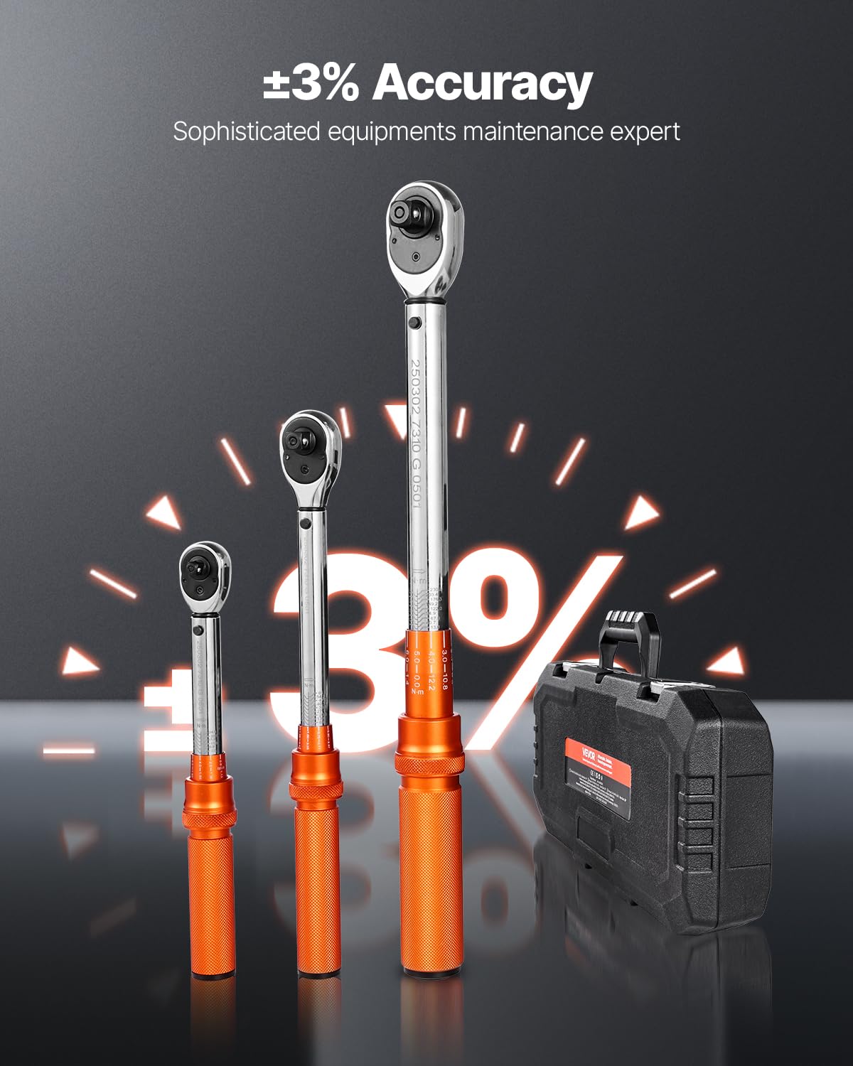 VEVOR torque wrench reversible ratchet head enables smooth bidirectional tightening.