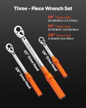 VEVOR torque wrench scale dial close-up shows readable dual-range measurement.