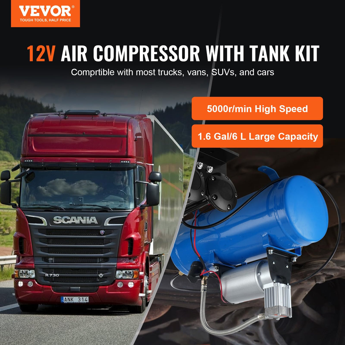 VEVOR train horn compressor pressure gauge helps monitor real-time pressure safely.