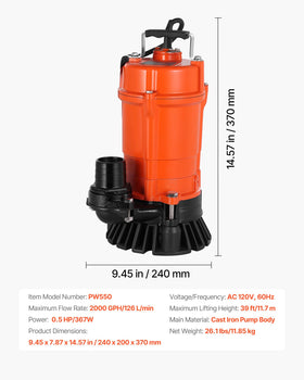 VEVOR pump used to dewater pools and fountains efficiently.