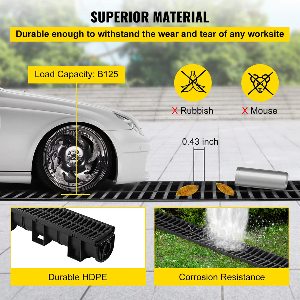 VEVOR trench drain HDPE durability for long-term use