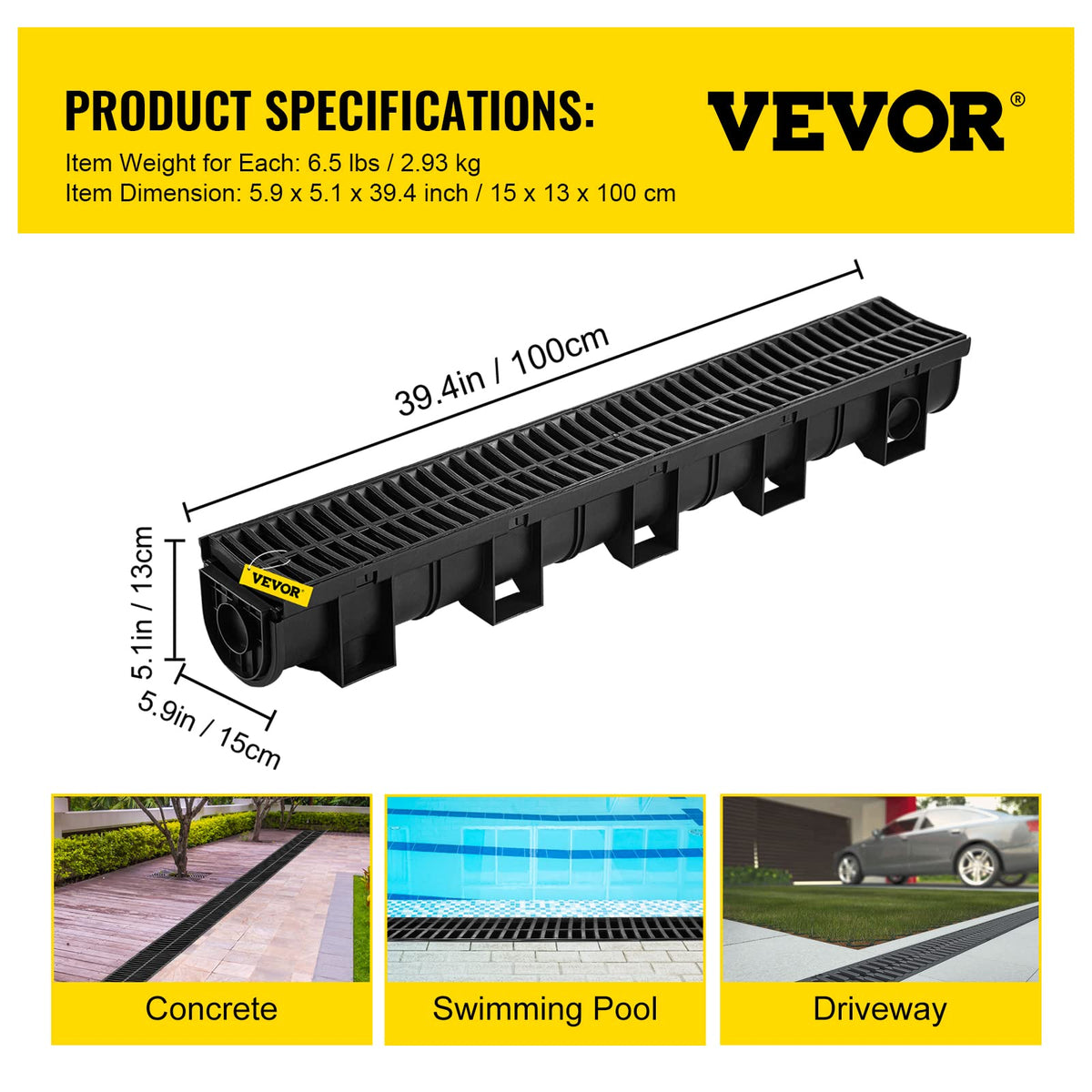 VEVOR trench drain kit includes six drains and grates with outlets