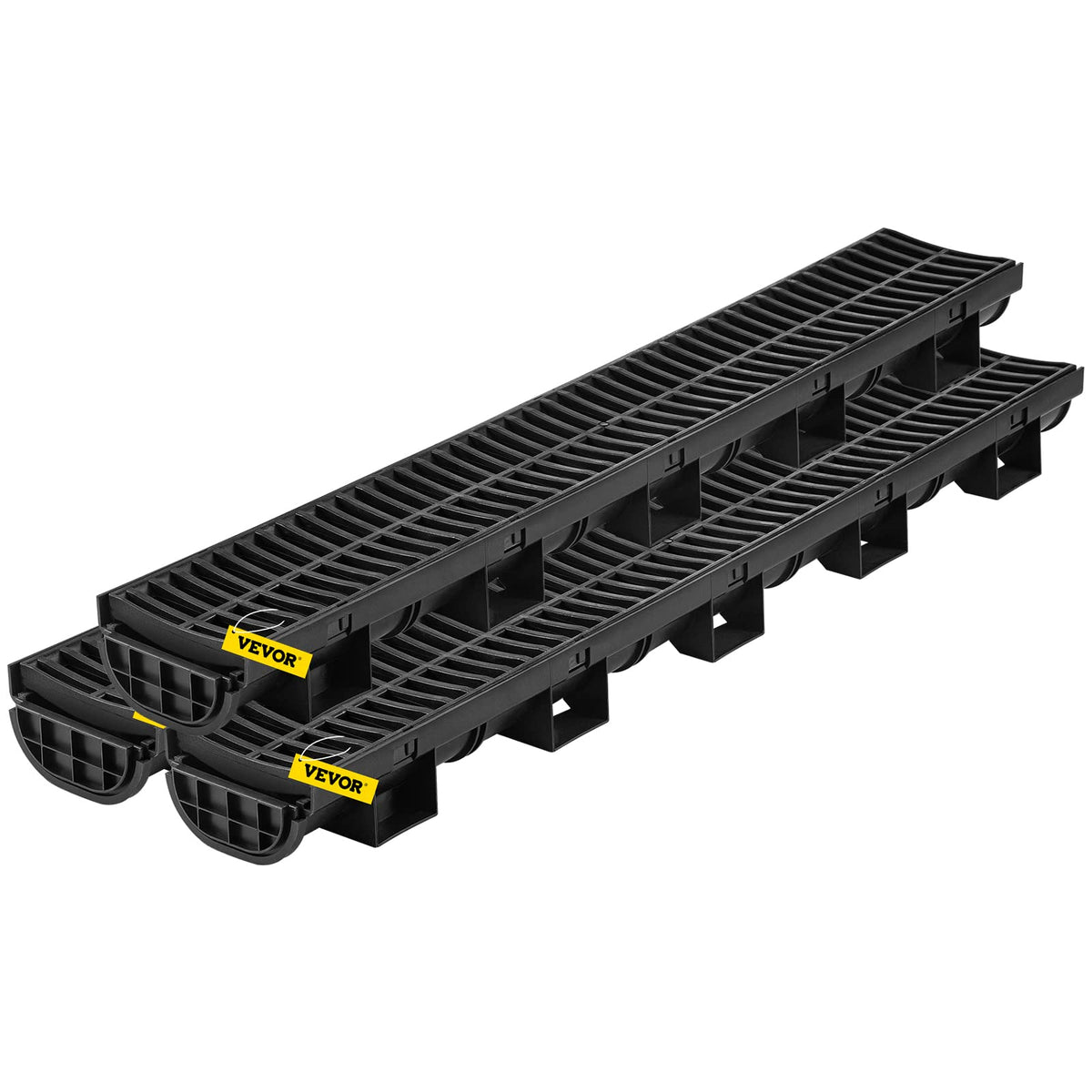 VEVOR trench drain packaging includes three sections, grates, and end caps.