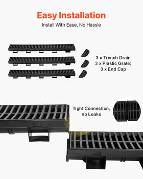 VEVOR trench drain plastic grate highlights durable surface for debris clearance.