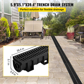 VEVOR trench drain channel detail highlighting durable HDPE construction