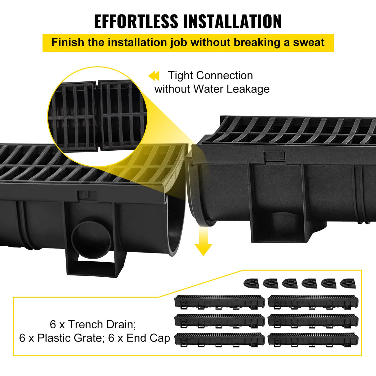 VEVOR trench drain system interlocking connection enables quick setup