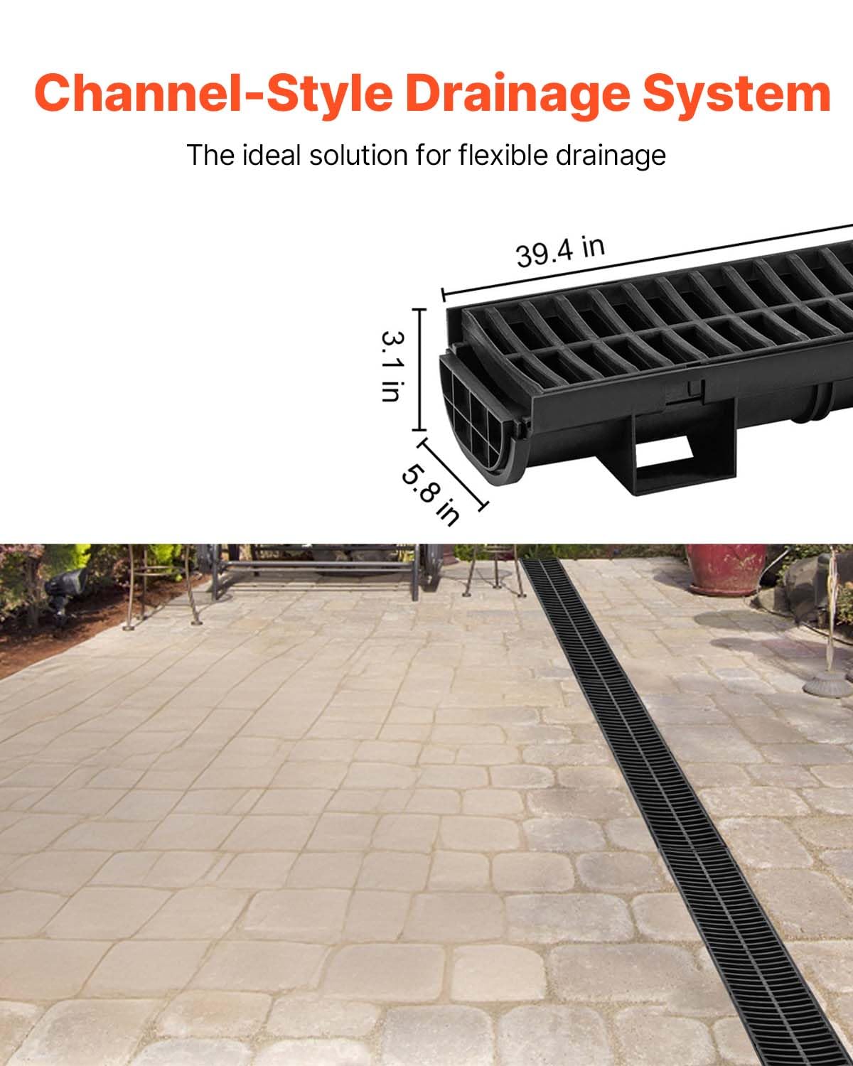 VEVOR trench drain end cap provides a clean, secure finish.