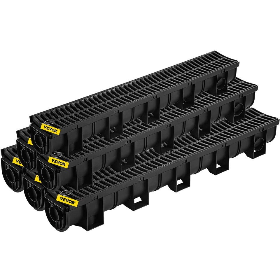 VEVOR trench drain system plastic grate – six-pack kit for efficient surface drainage