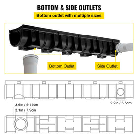 VEVOR trench drain side outlet 2.2in for versatile connections