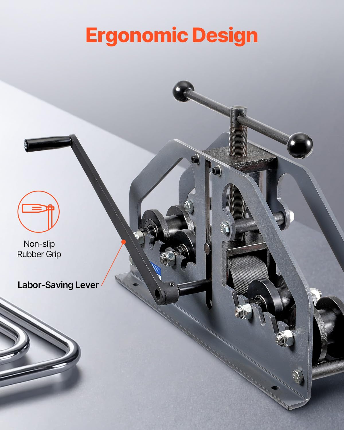VEVOR Tube Roller Bender works with steel, copper, and aluminum materials.