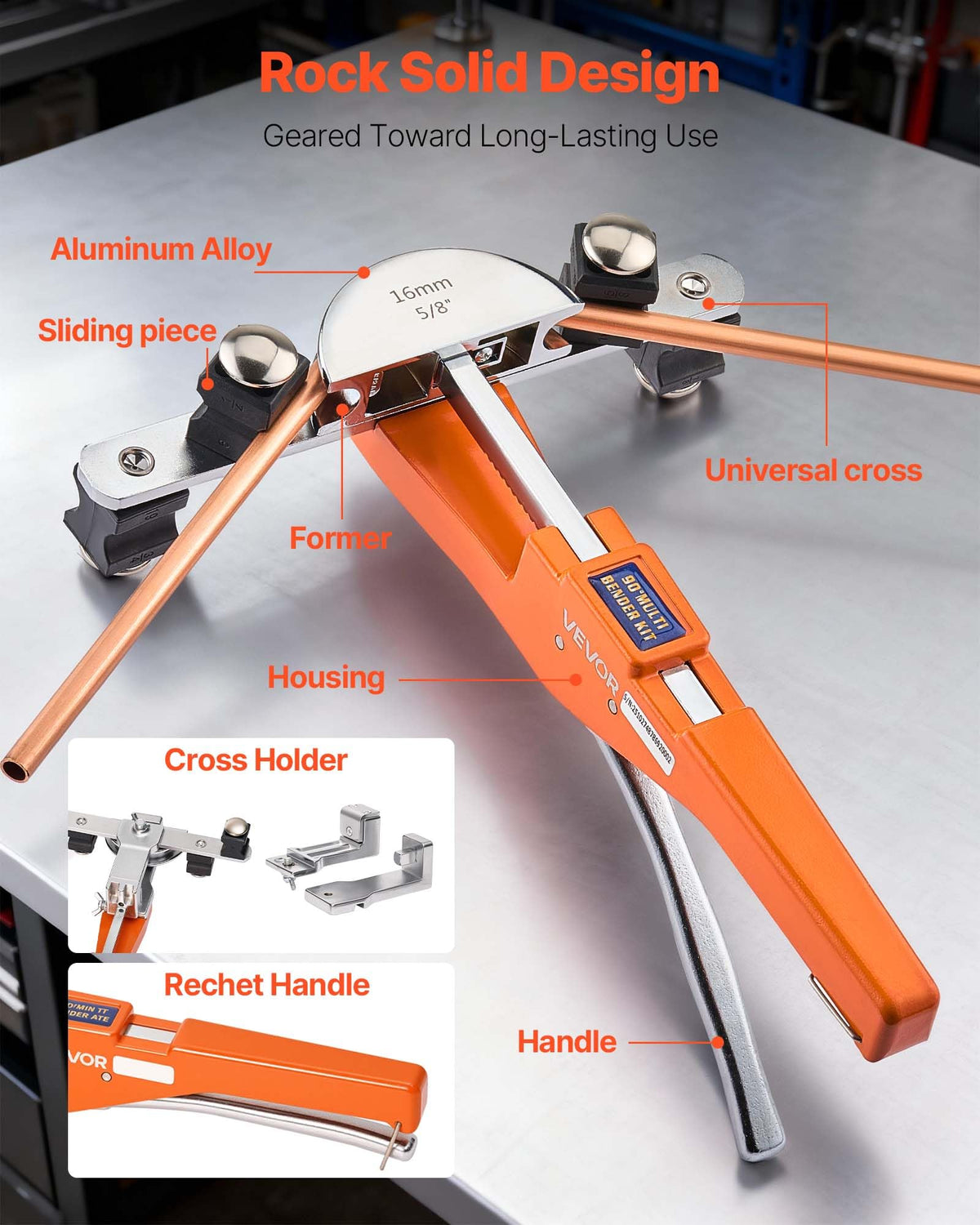 VEVOR tubing bender compact ratchet design fits tiny workspaces.