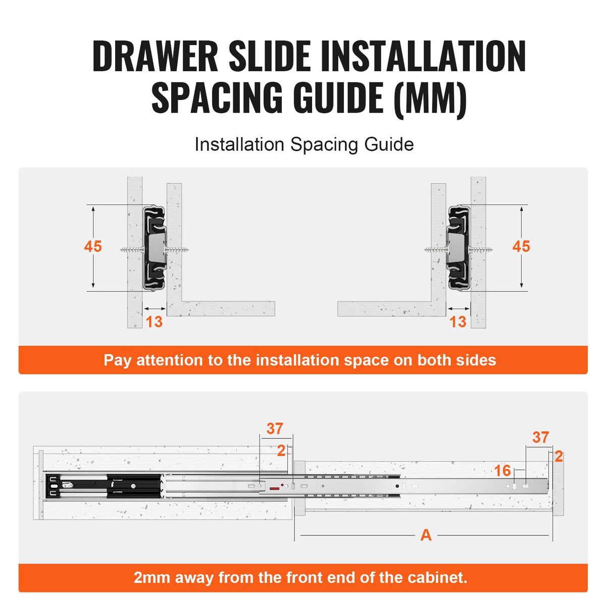 VEVOR universal sizes of slides accommodate multiple drawer brands and lengths