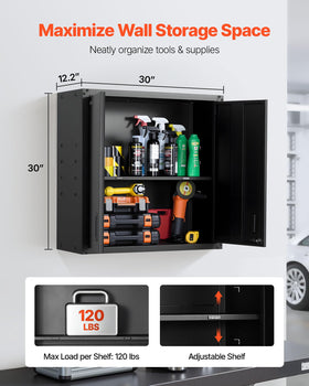 VEVOR wall cabinet doors open for quick tool access.