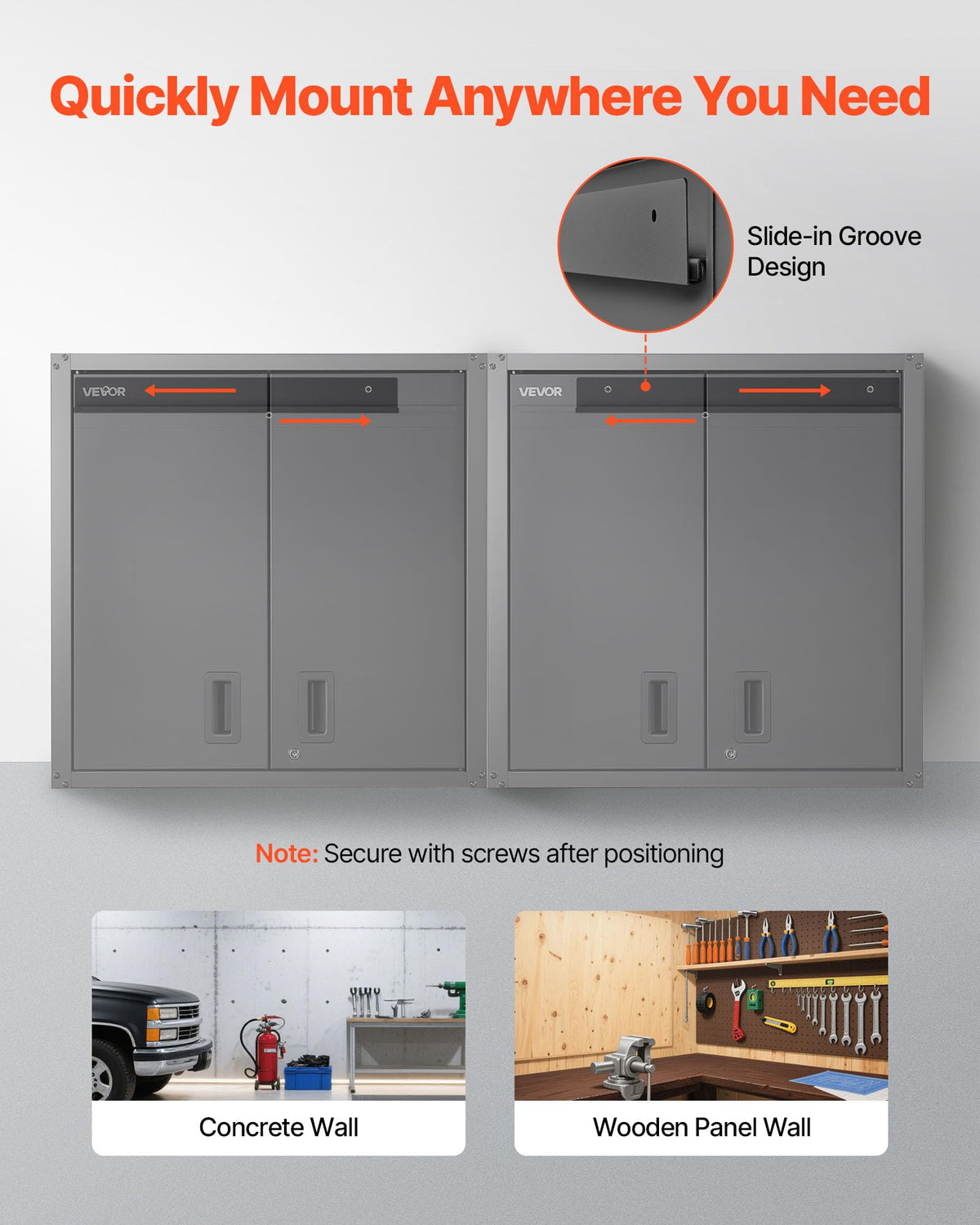 VEVOR cabinet locking doors for secure storage.