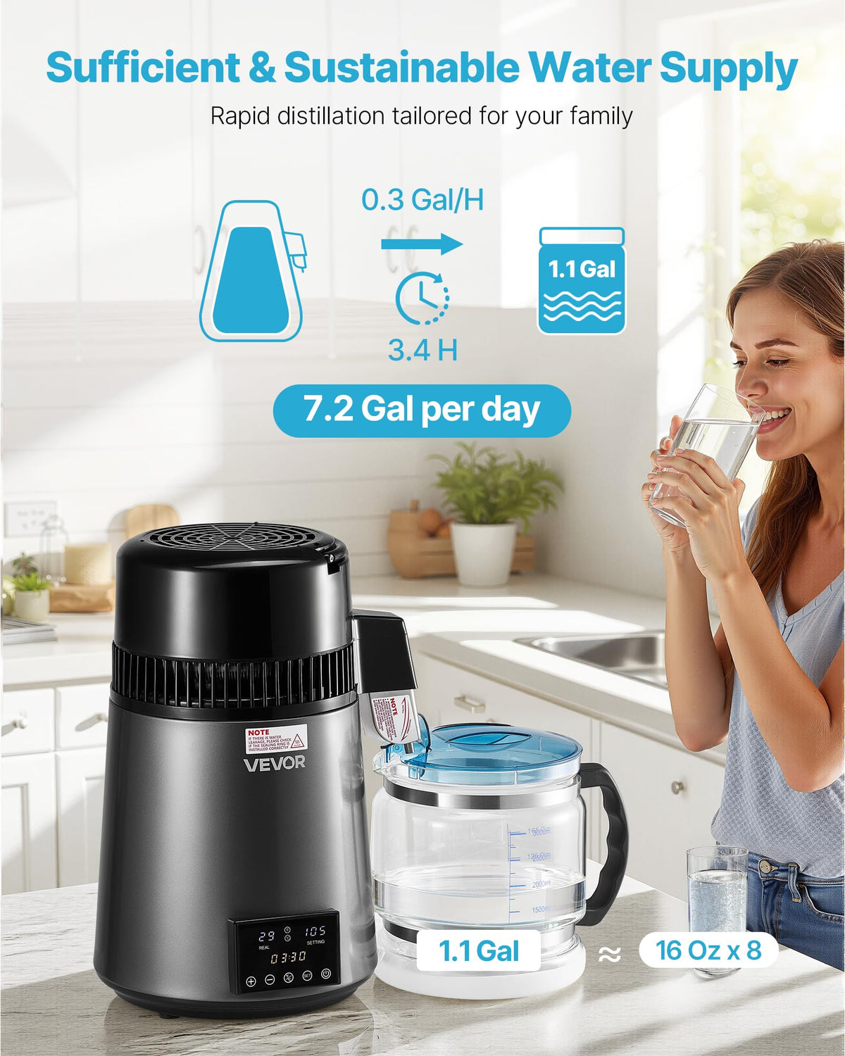 VEVOR Water Distiller with glass carafe and clear water