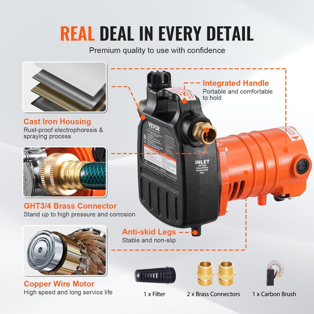 VEVOR rust-proof coating protects pump components from corrosion