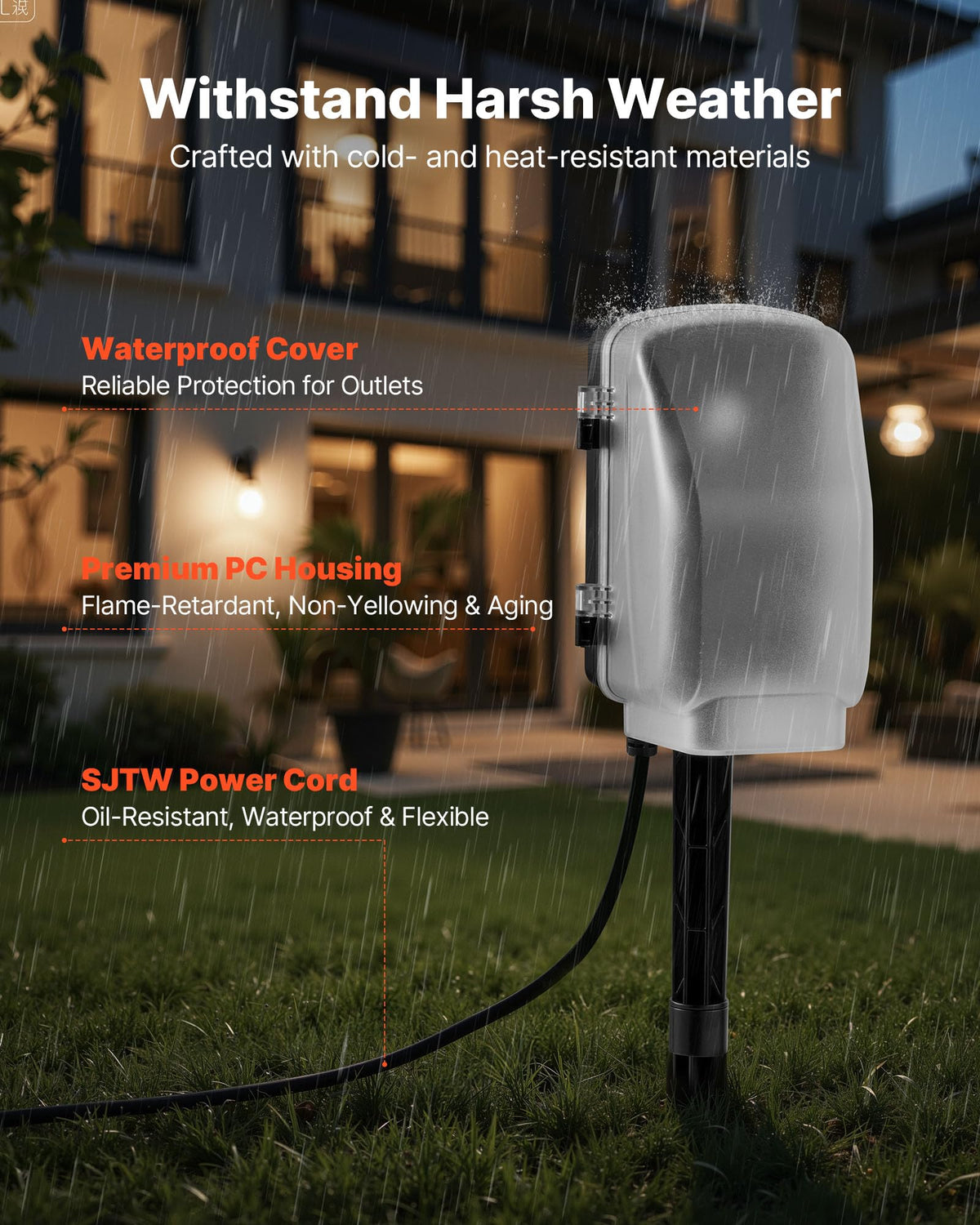 VEVOR waterproof outlet cover protects sockets during rain and chores.