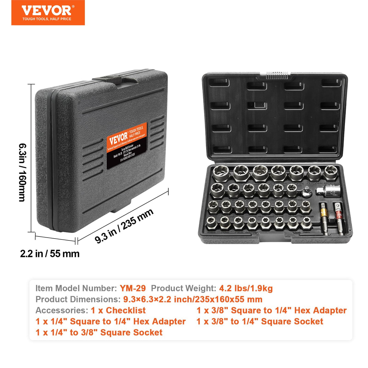Waterproof storage case keeps the kit protected and portable