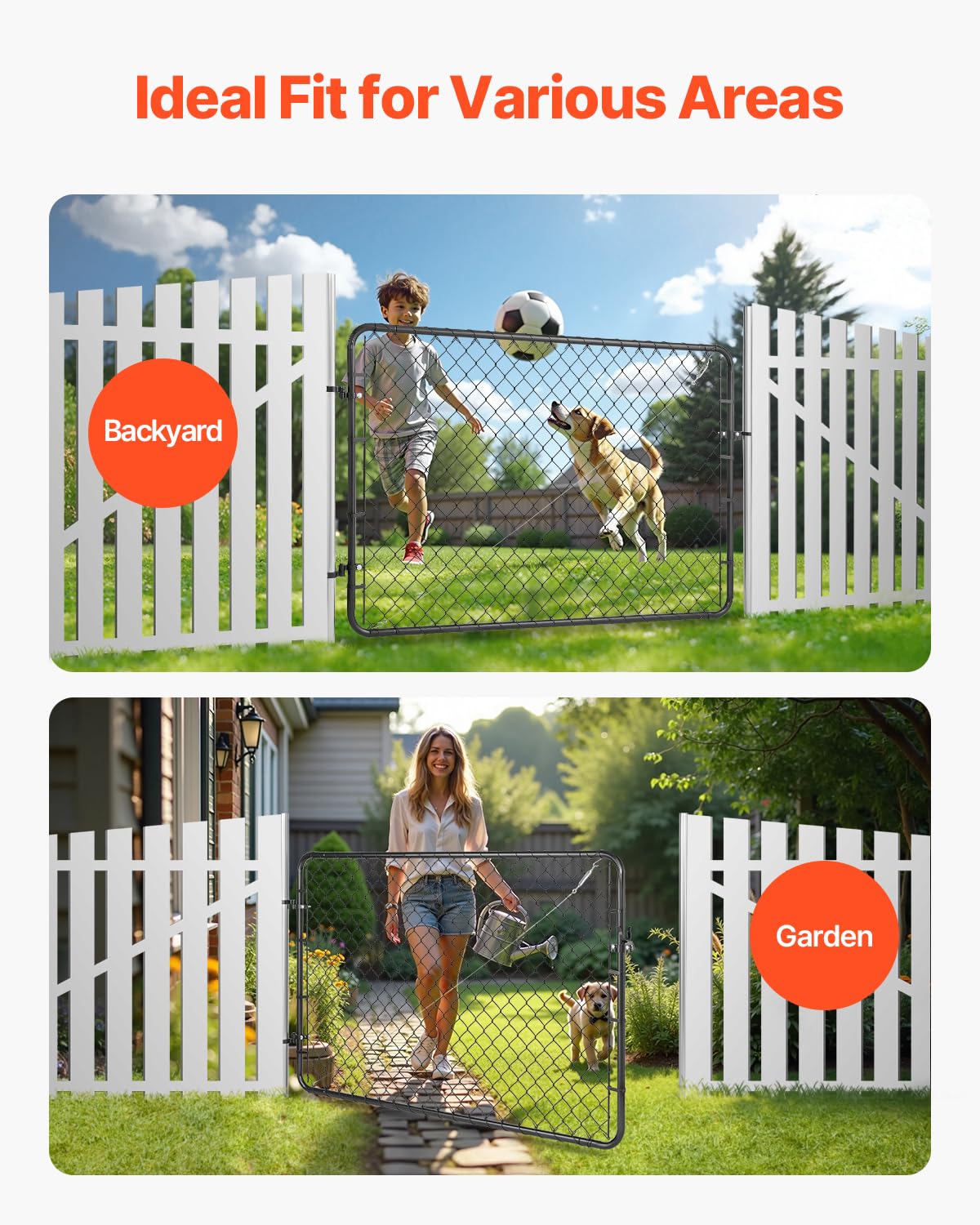 VEVOR durable, rust-resistant fence gate for yard, garden, and driveway use.