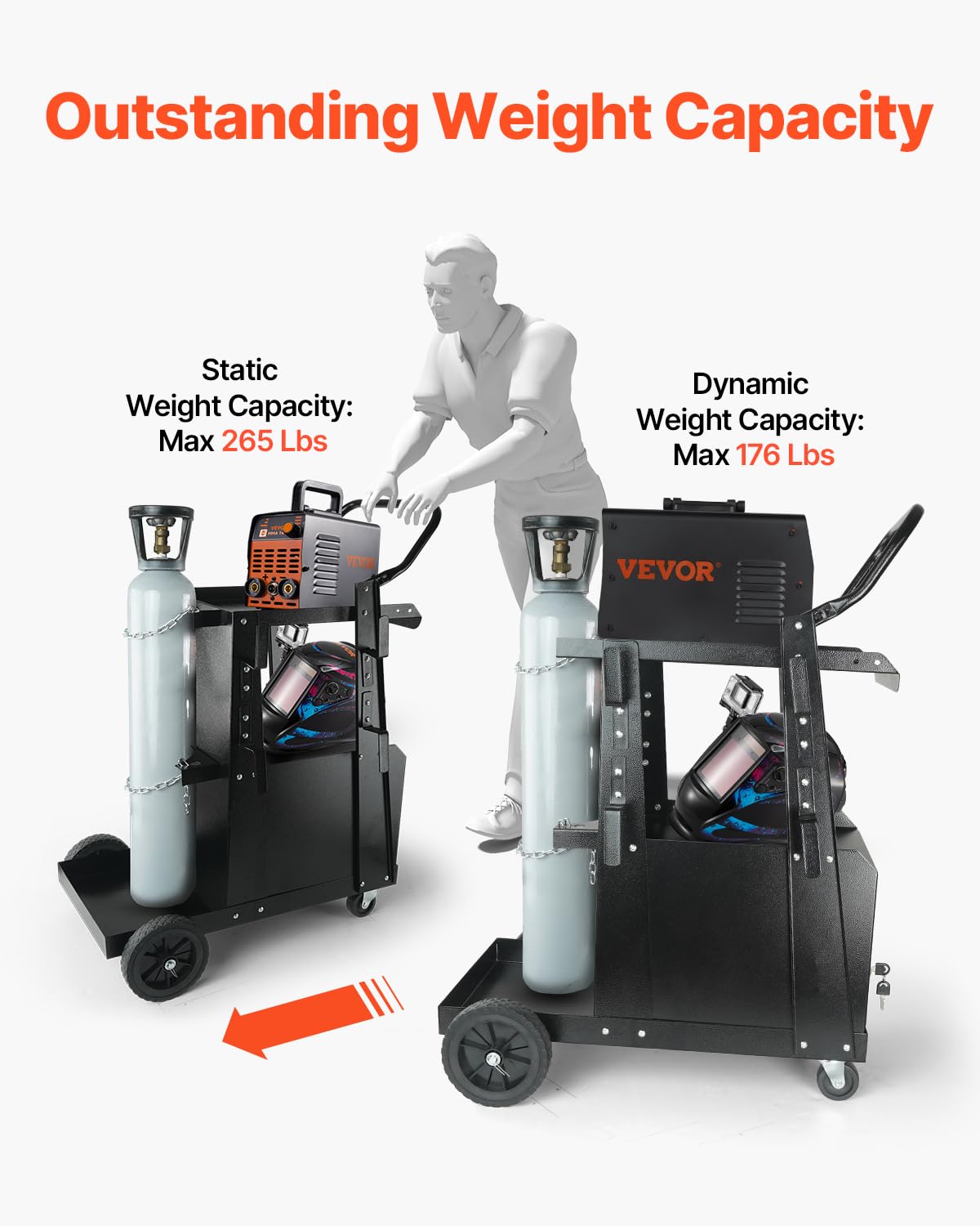 VEVOR welding cart with 360-degree wheels enables easy maneuvering around the shop.