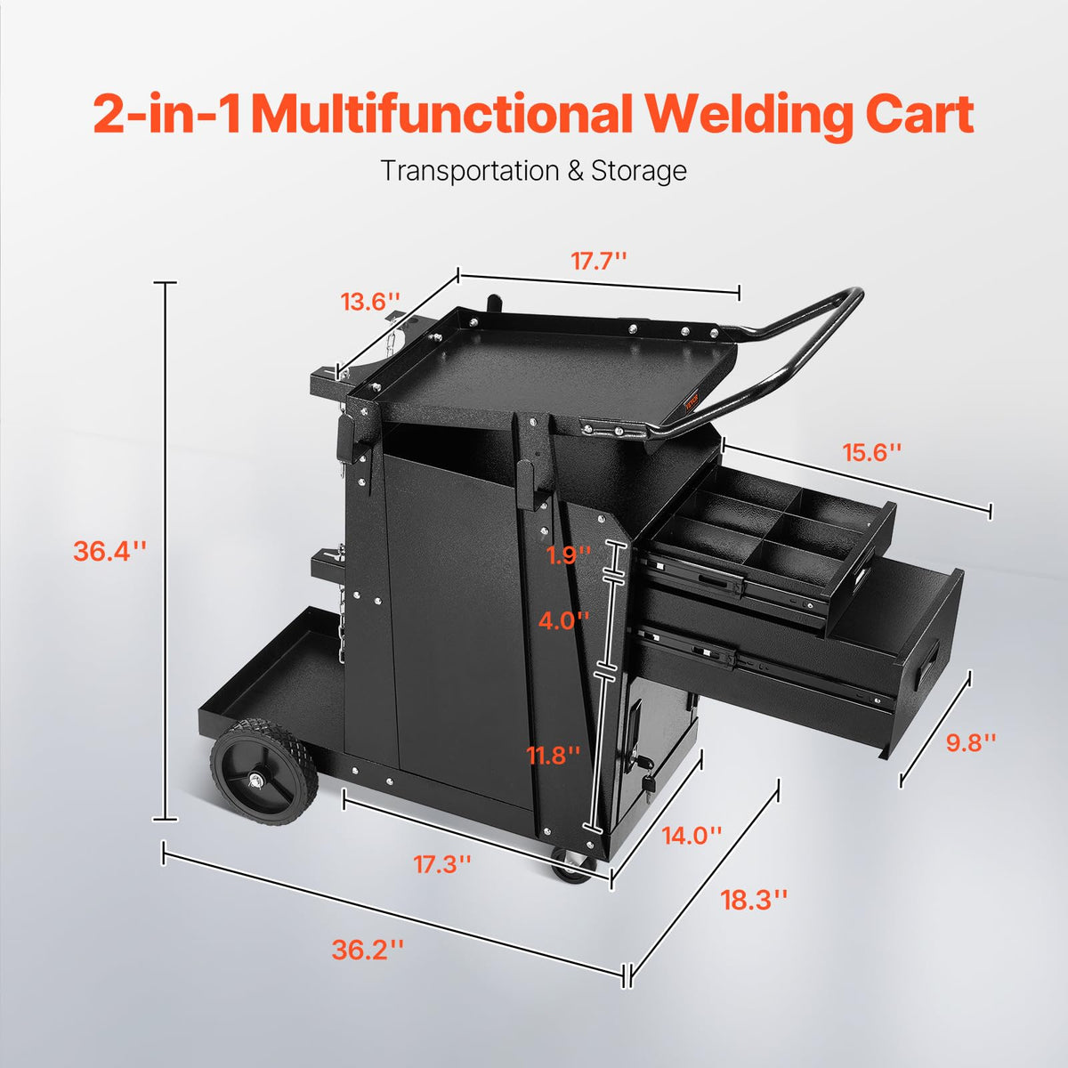VEVOR welding cart with two drawers for organized parts.