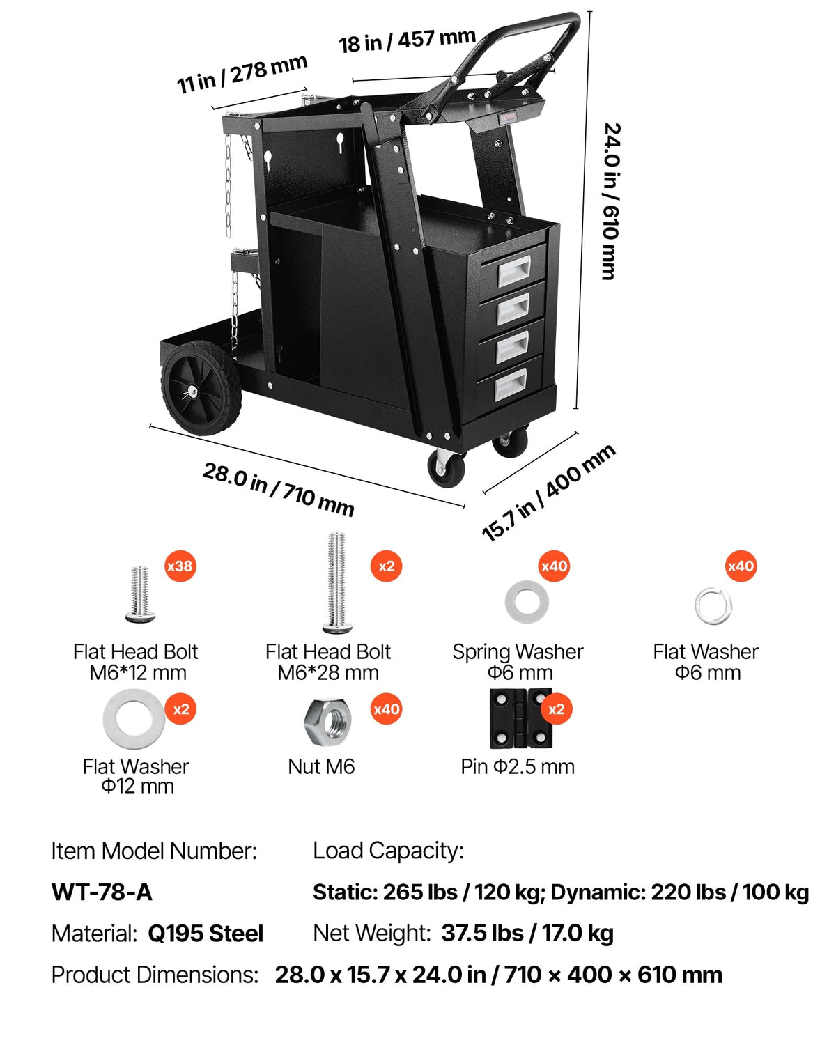 Durable steel construction stands up to tough workshop use.